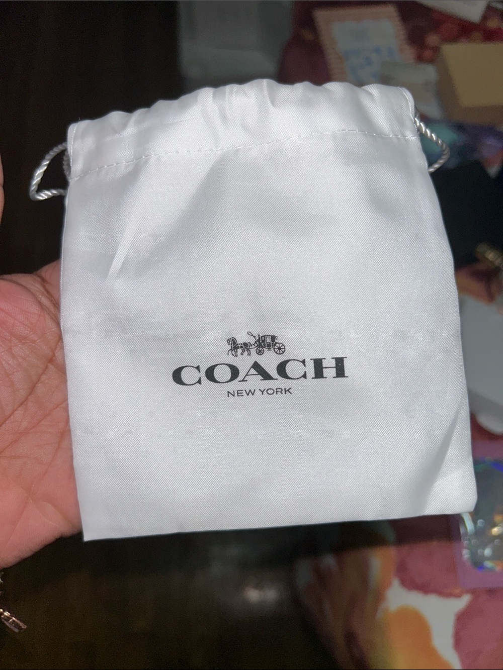 COACH White Satin Drawstring Jewelry Pouch